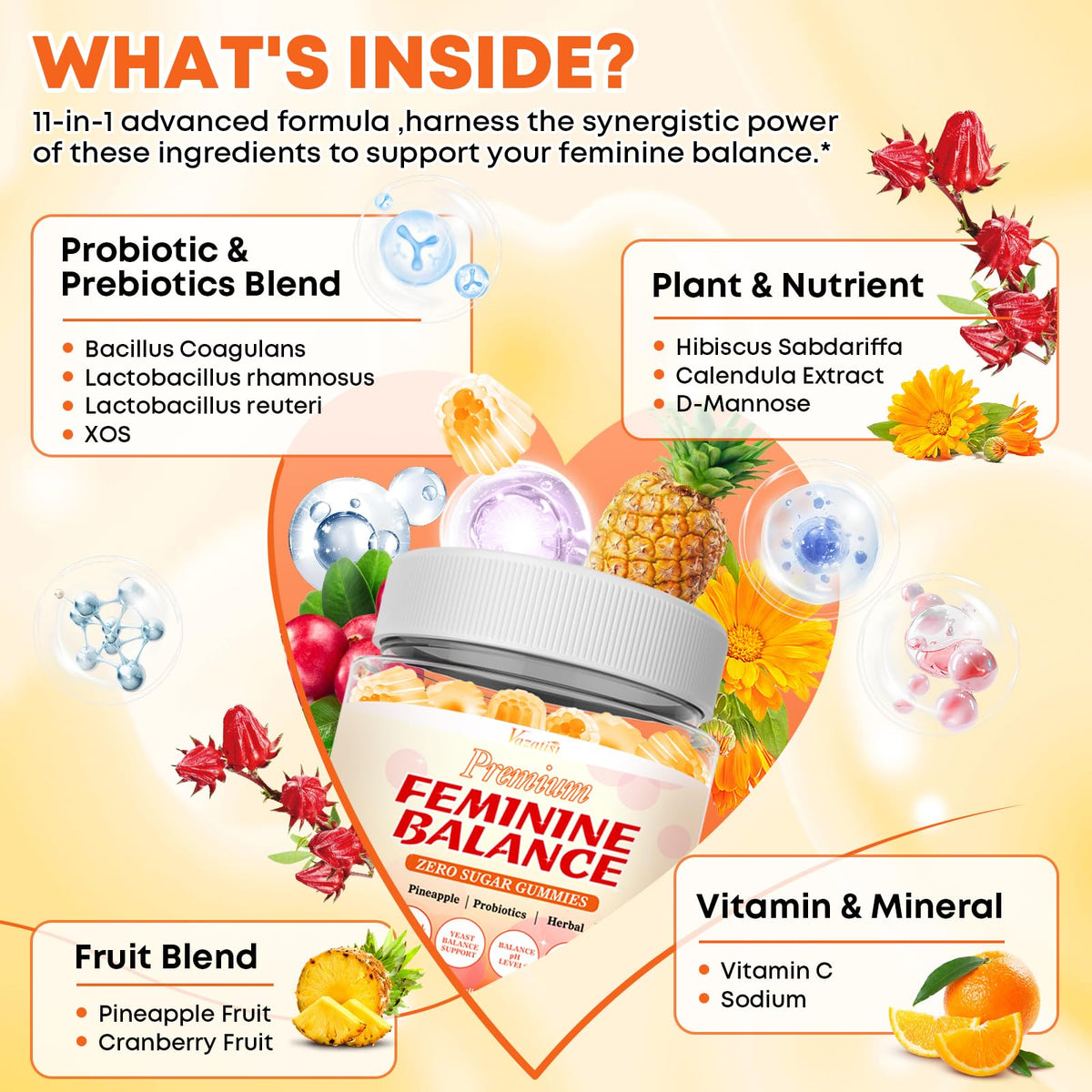 Vazatisi Sugar Free Feminine Balance Gummies packaging side view