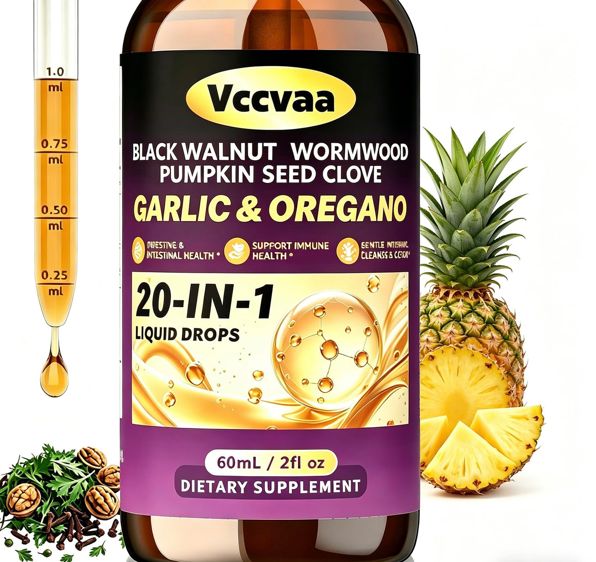 Vccvaa 20-in-1 Wormwood Black Walnut Cleanse 2 OZ front view
