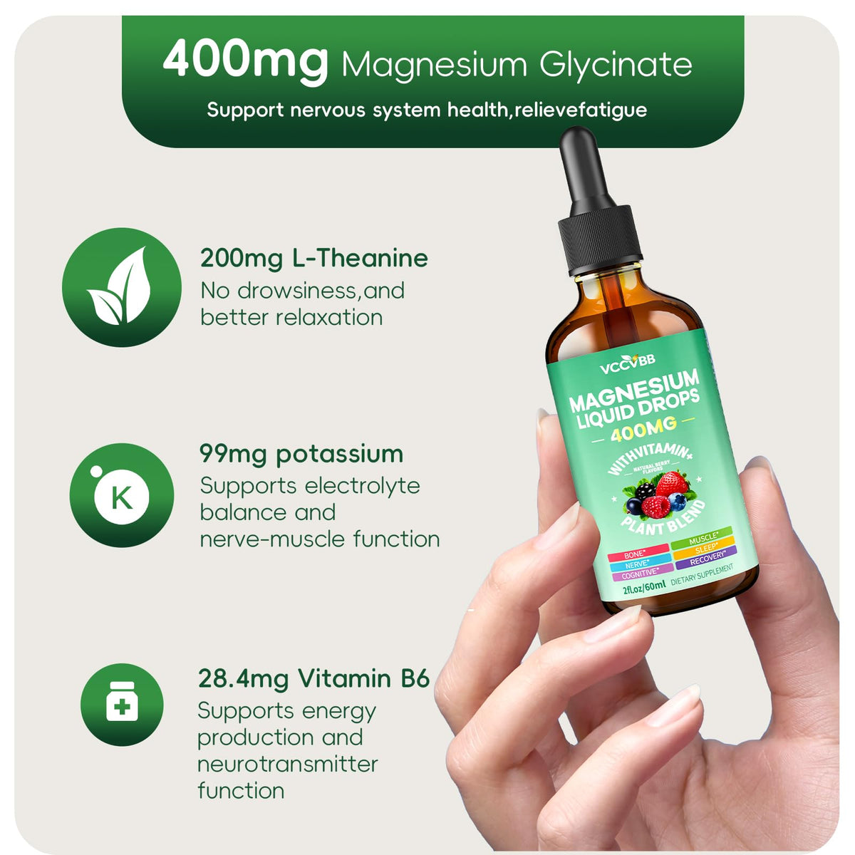 VCCVBB Magnesium Glycinate Liquid Drops measuring dropper