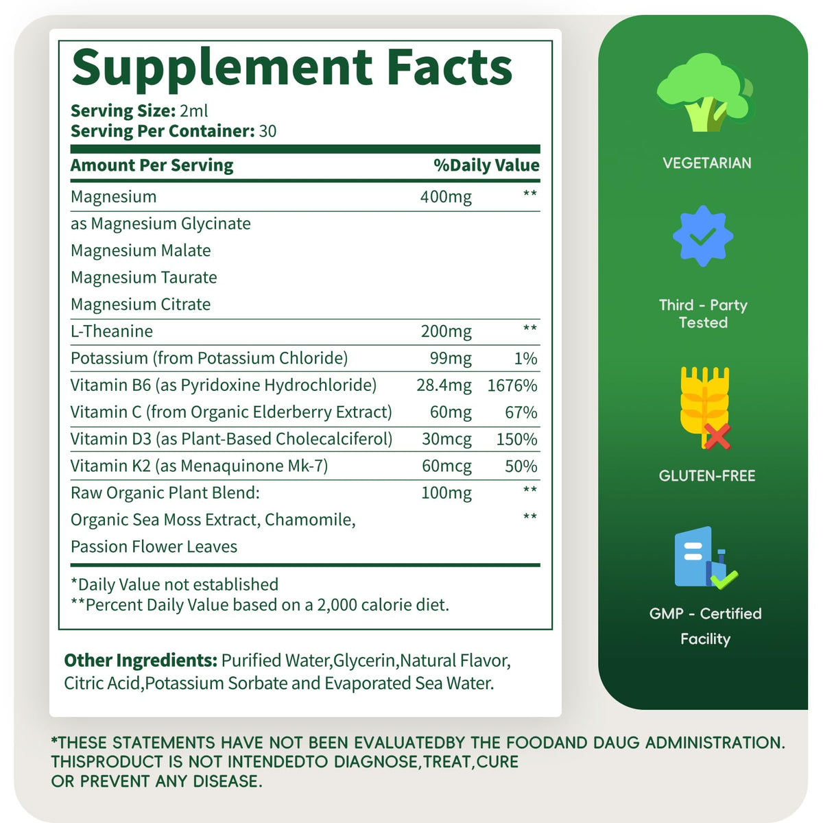 VCCVBB Magnesium Glycinate Liquid Drops with a spoonful for dosage