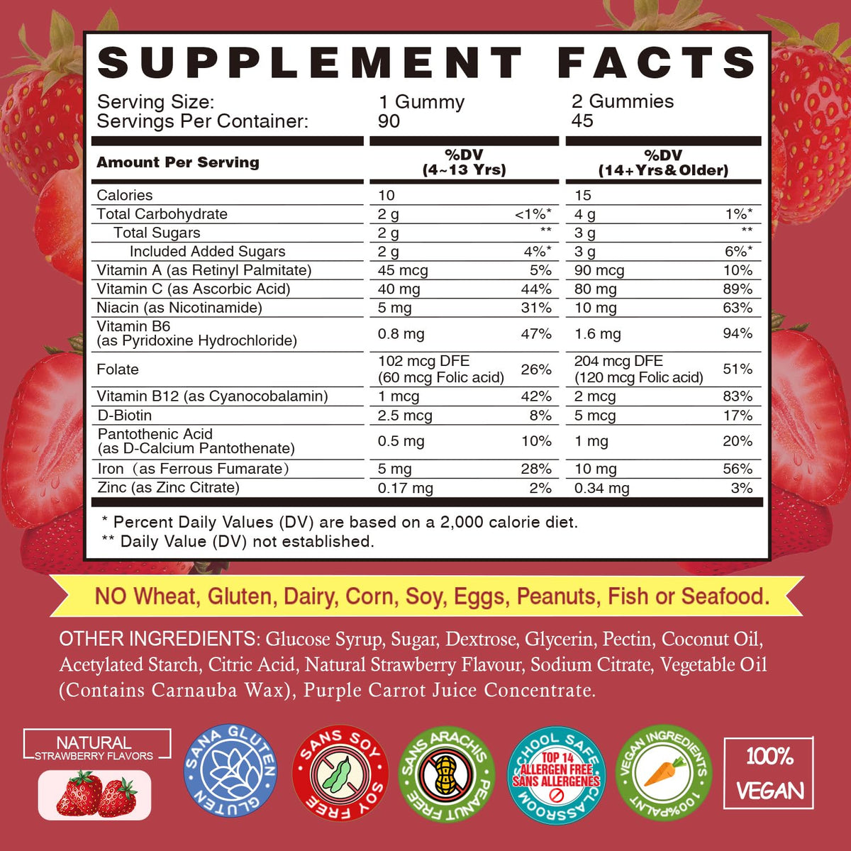 VEGEPOWER Iron Gummies displayed with fresh strawberries