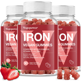 VEGEPOWER Iron Gummies for Kids & Women - Vegan Strawberry flavour front view