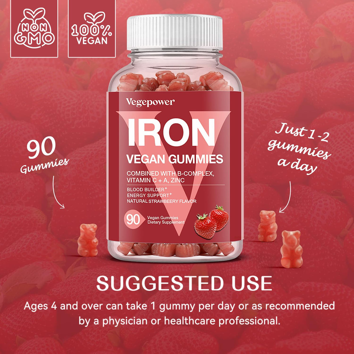 VEGEPOWER Iron Gummies nutritional information on the back