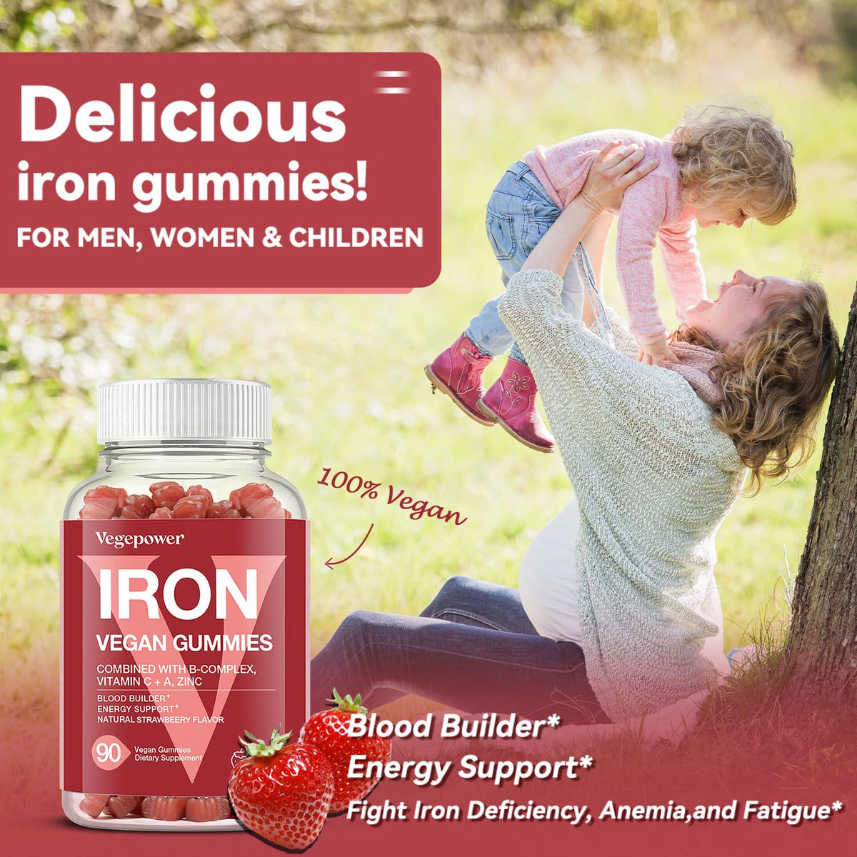 VEGEPOWER Iron Gummies packaging showing 3 packs