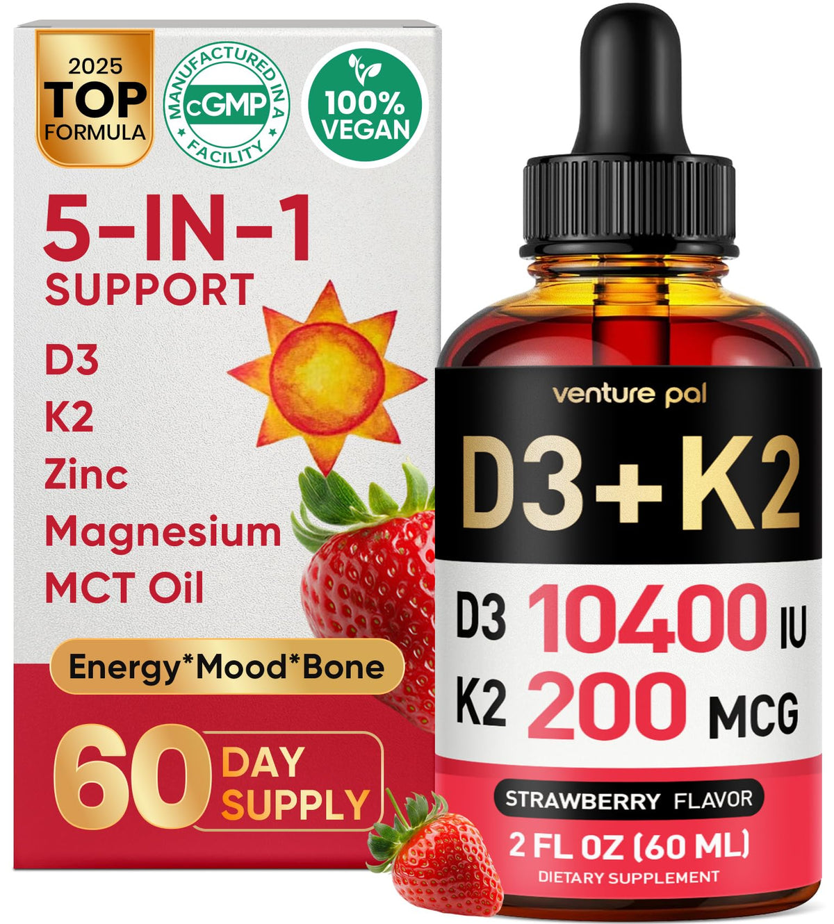 Venture Pal 5-in-1 Vitamin D3 K2 Drops bottle front view