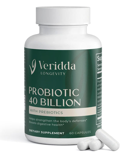 Veridda Longevity Probiotic 40 Billion front view of packaging