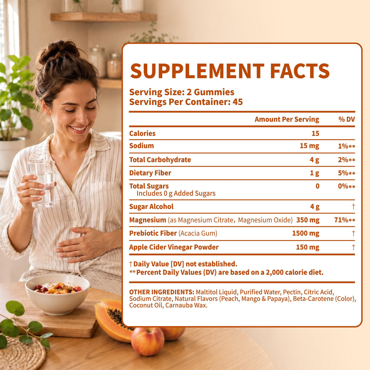 VEV Magnesium Citrate Gummies Peach Mango Papaya bottle side view