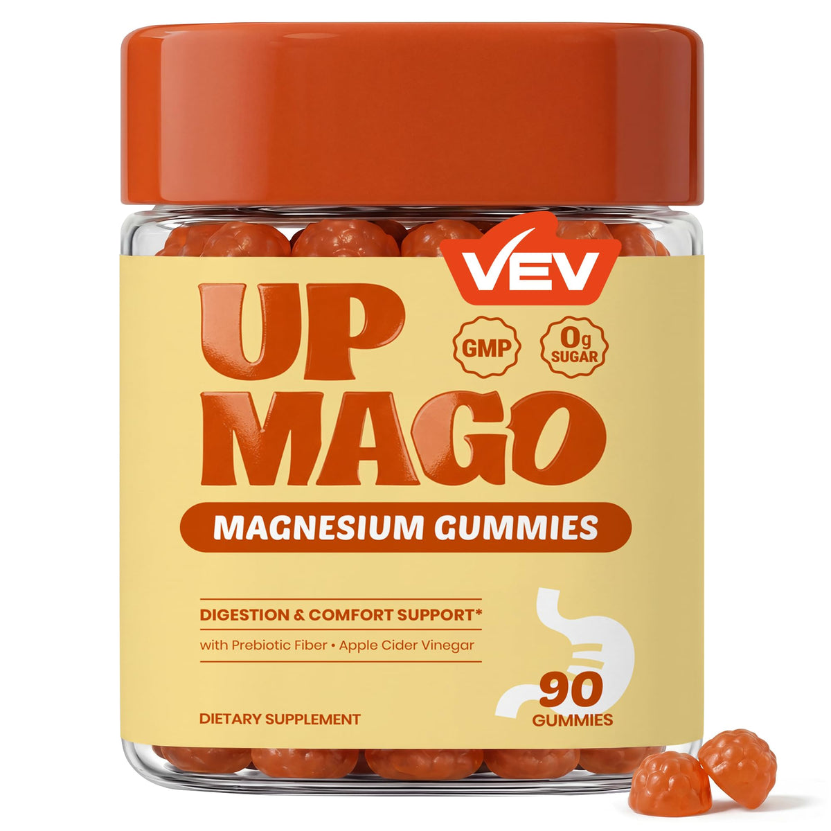 VEV Magnesium Citrate Gummies Peach Mango Papaya front view