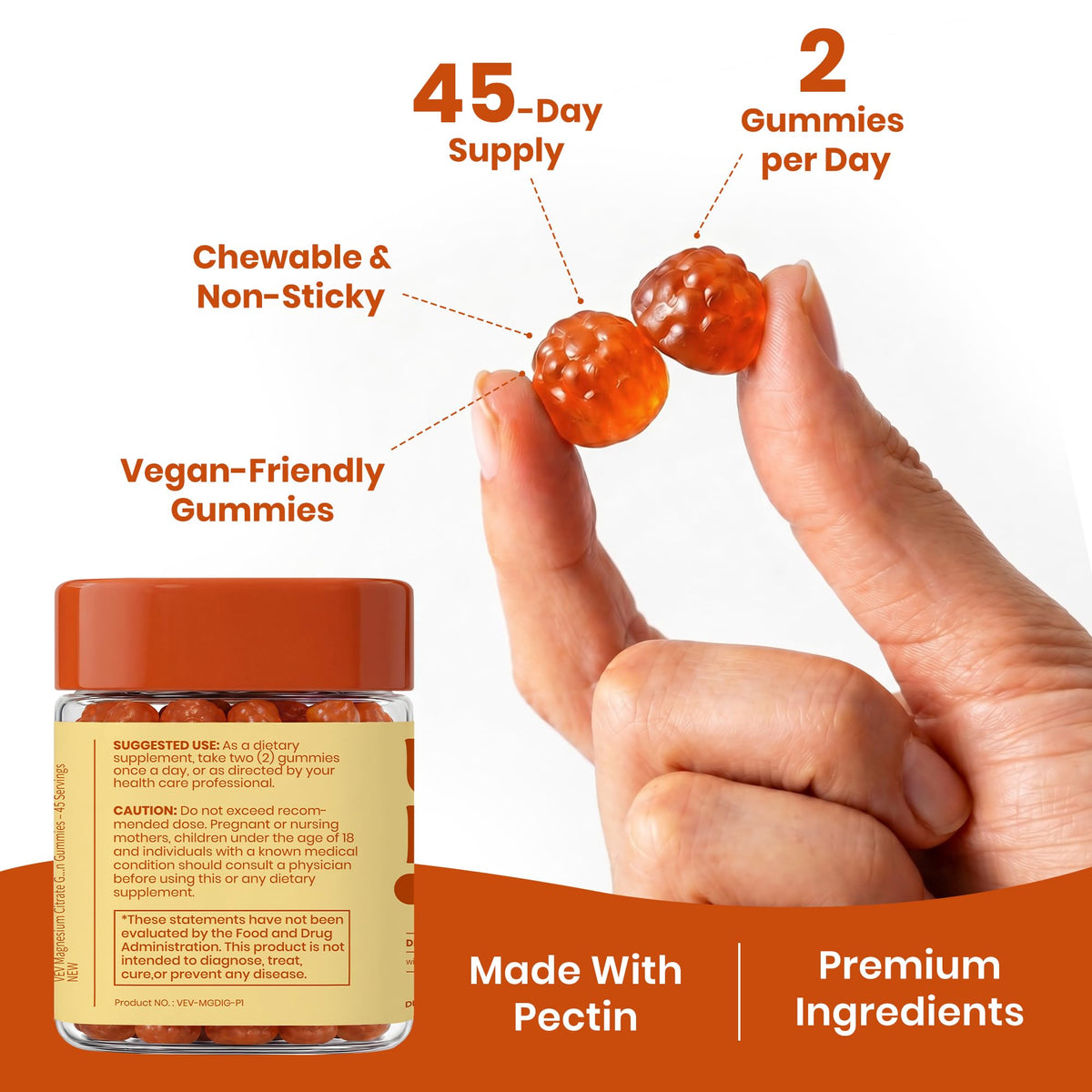 VEV Magnesium Citrate Gummies Peach Mango Papaya ingredients list