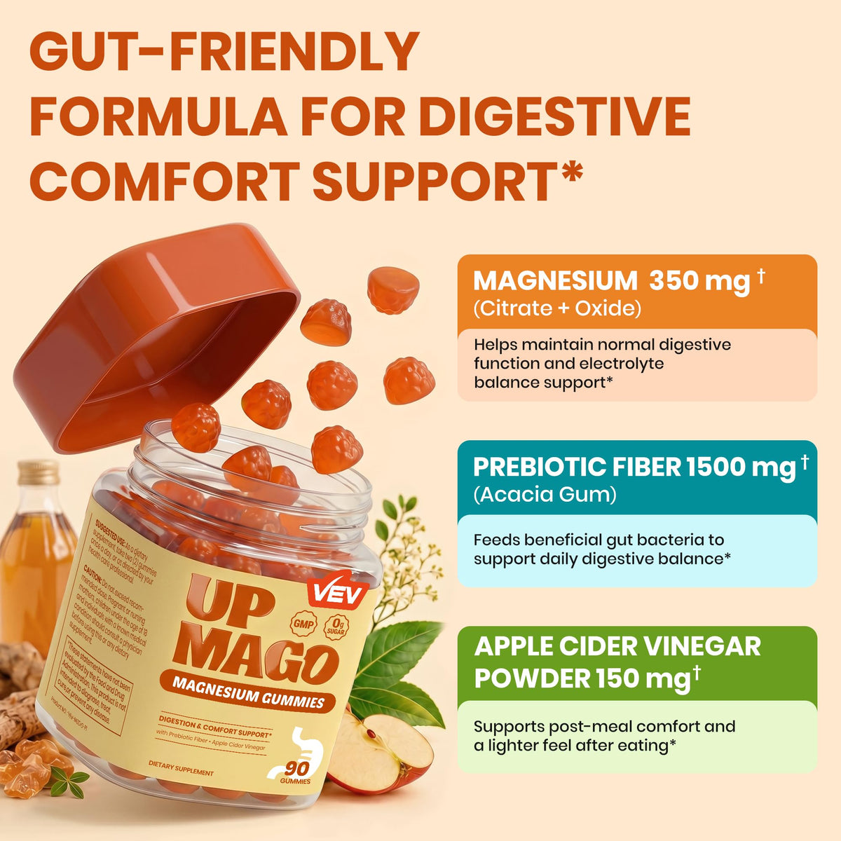 VEV Magnesium Citrate Gummies Peach Mango Papaya serving size