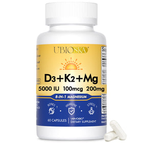 Vevoec UBIOSKA Vitamin D3 K2 Magnesium 5000 IU 60 Capsules front view
