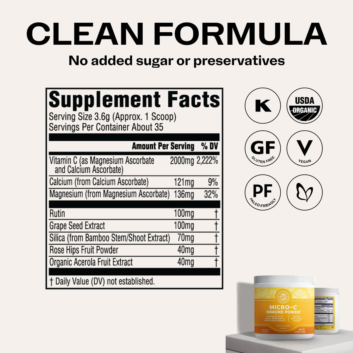 Vimergy Micro-C daily wellness Power 125g powder with fresh oranges