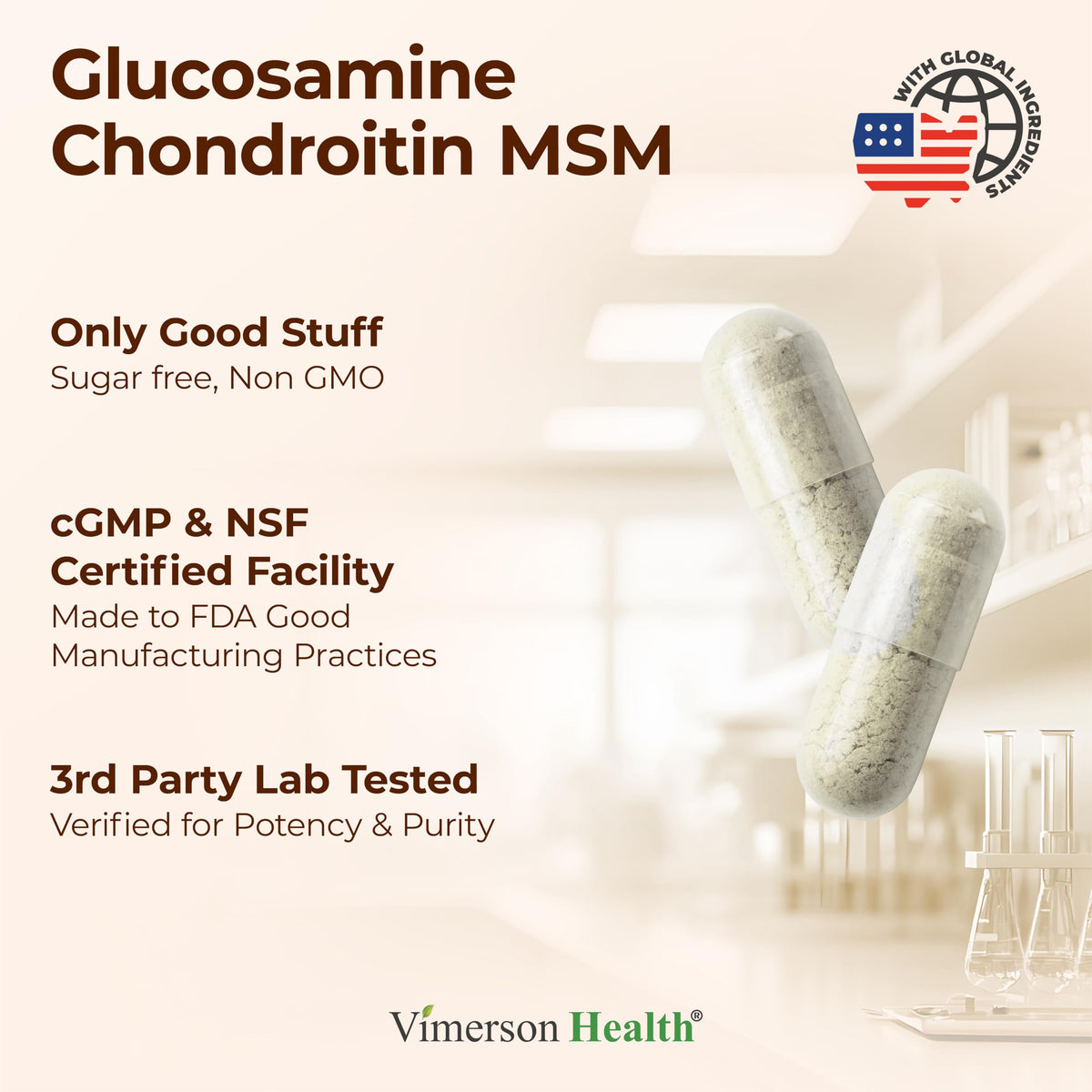 Vimerson Health Glucosamine Chondroitin MSM 1500mg capsules with dosage details