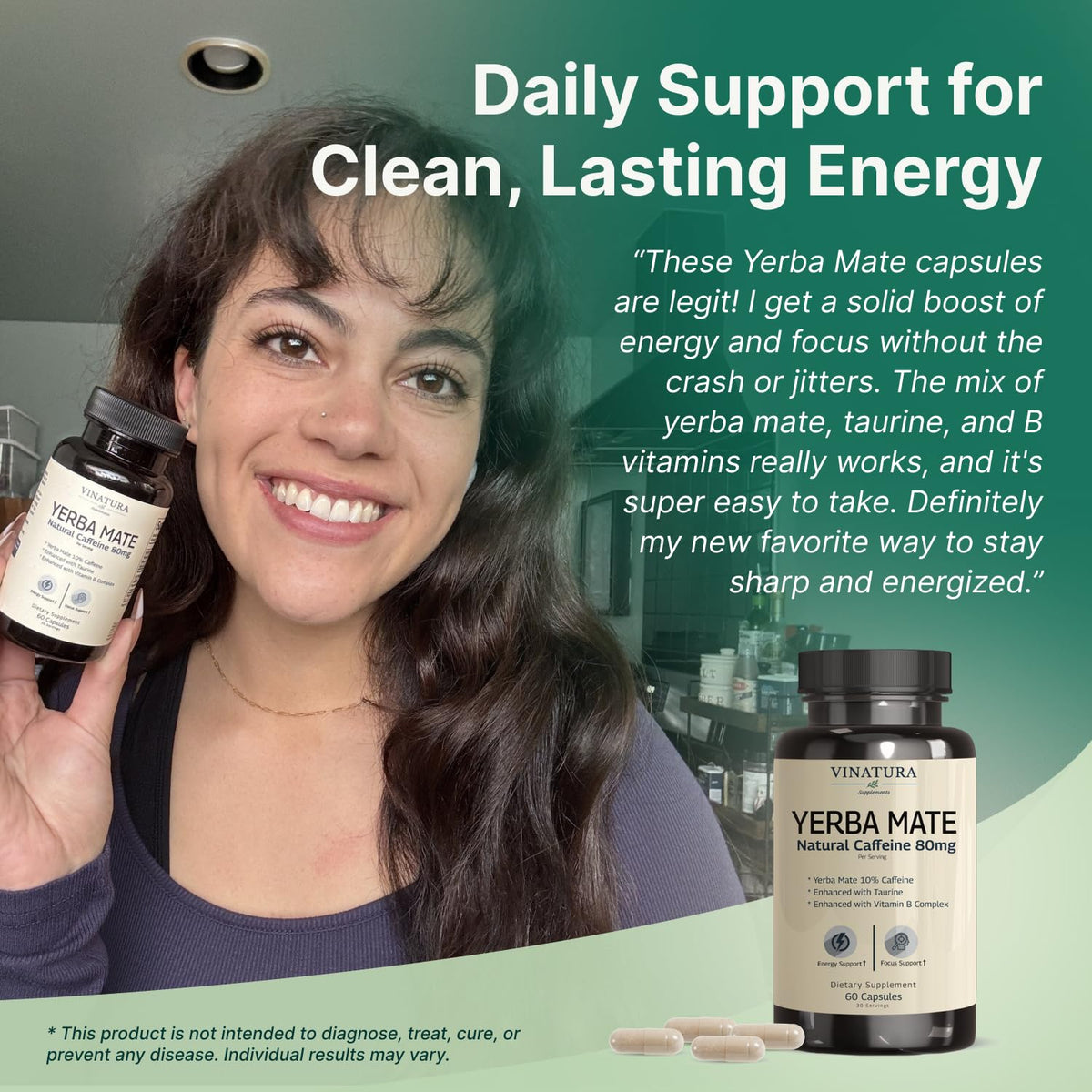 VINATURA Yerba Mate 1400mg Energy Supplement bottle back view