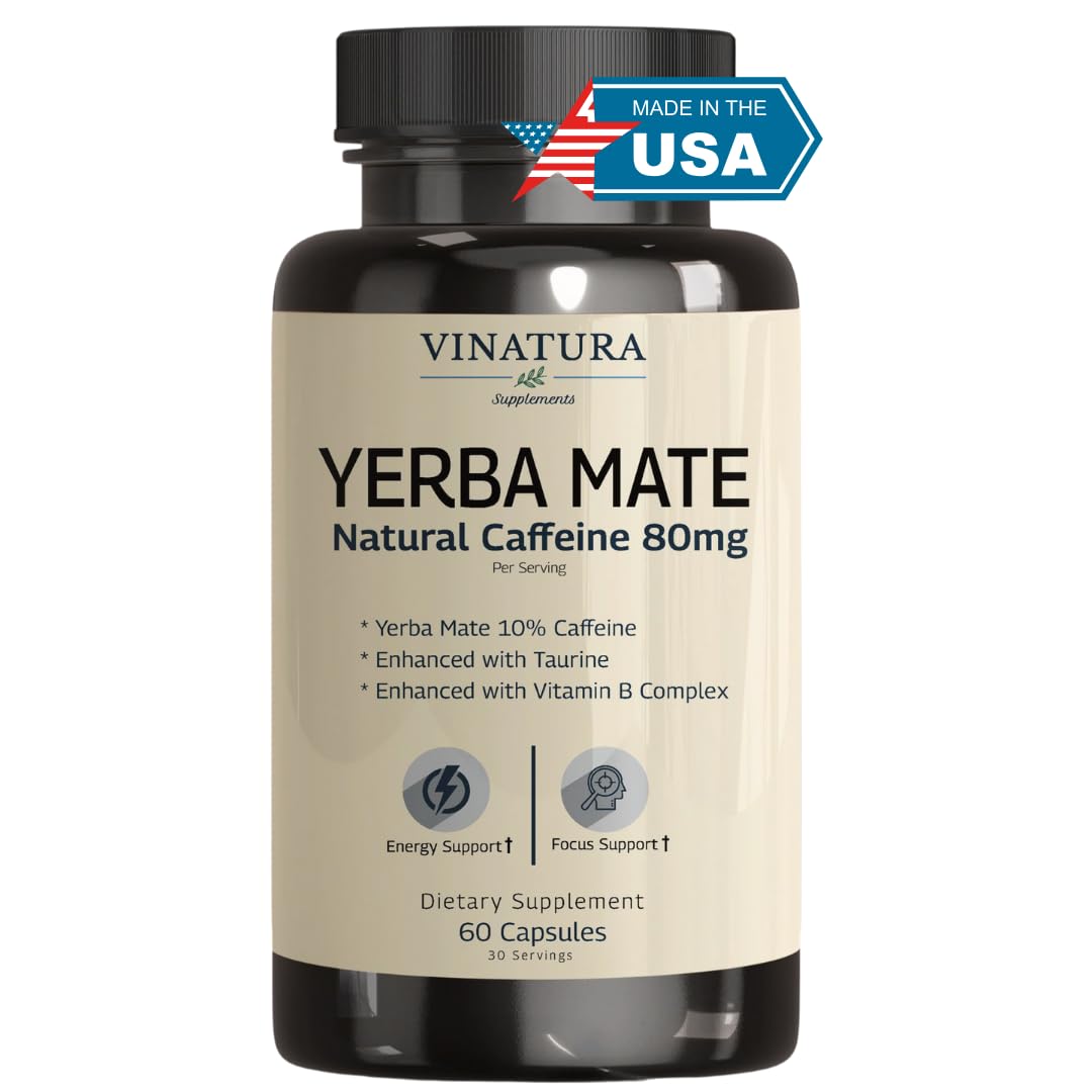 VINATURA Yerba Mate 1400mg Energy Supplement bottle front view