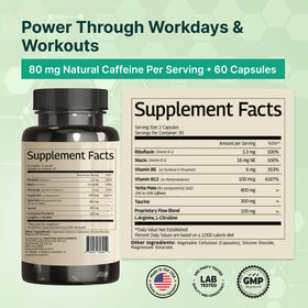 VINATURA Yerba Mate 1400mg Energy Supplement capsules close-up