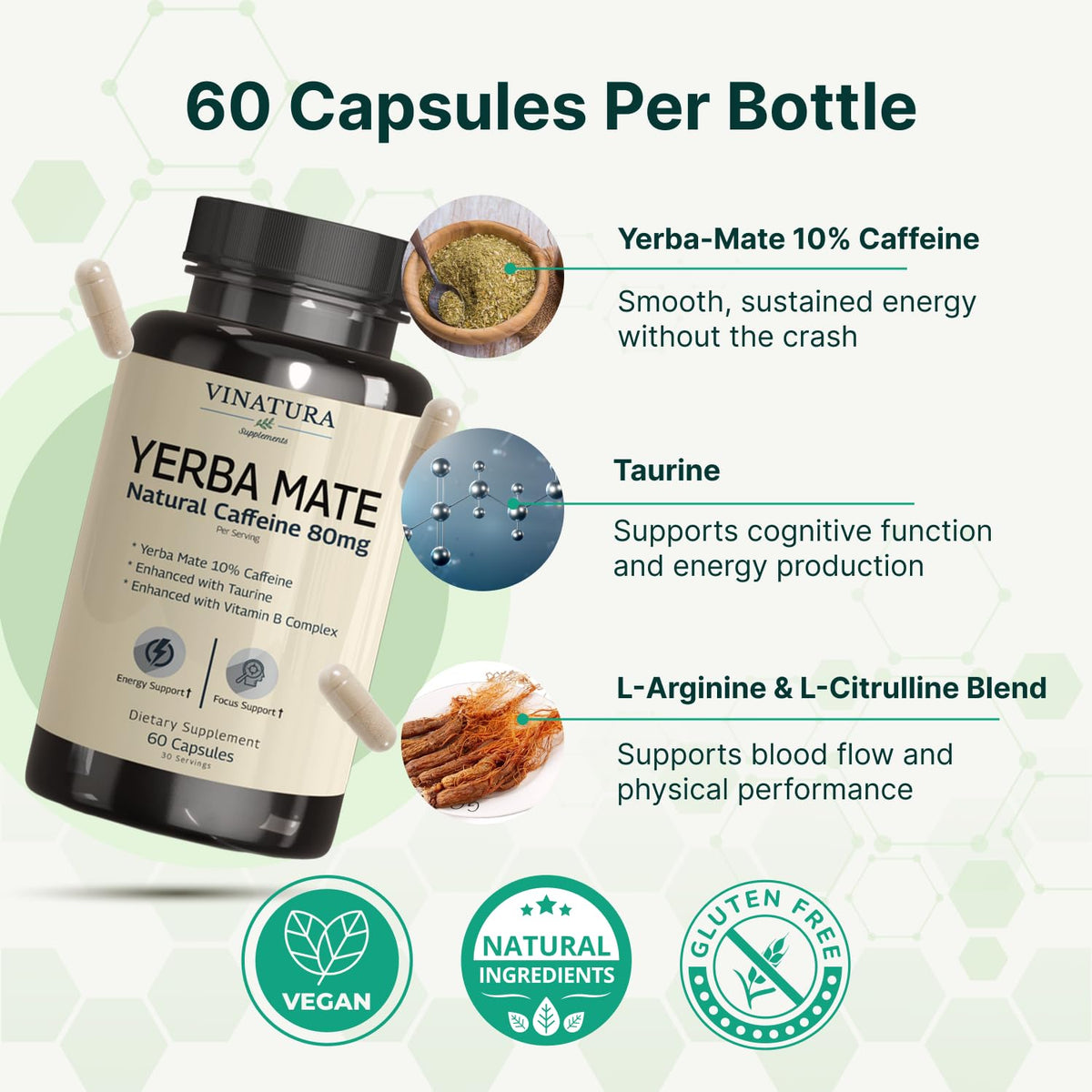 VINATURA Yerba Mate 1400mg Energy Supplement ingredients list
