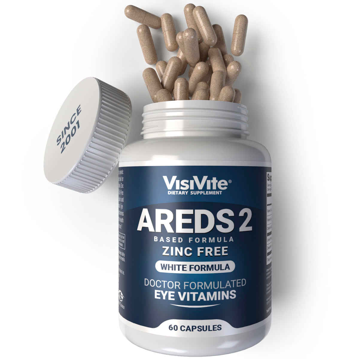 VisiVite AREDS 2 Eye Vitamins Zinc Free 60 Capsules front view