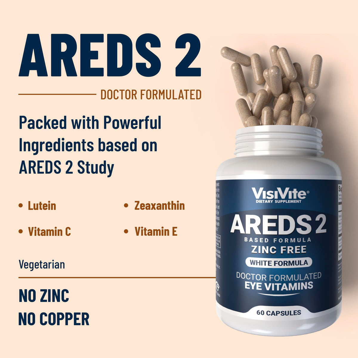 VisiVite AREDS 2 Eye Vitamins Zinc Free 60 Capsules side view