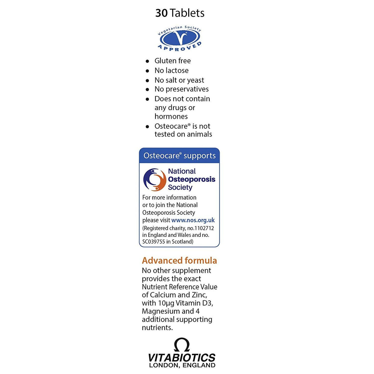 Vitabiotics Osteocare 30 Tablets side view