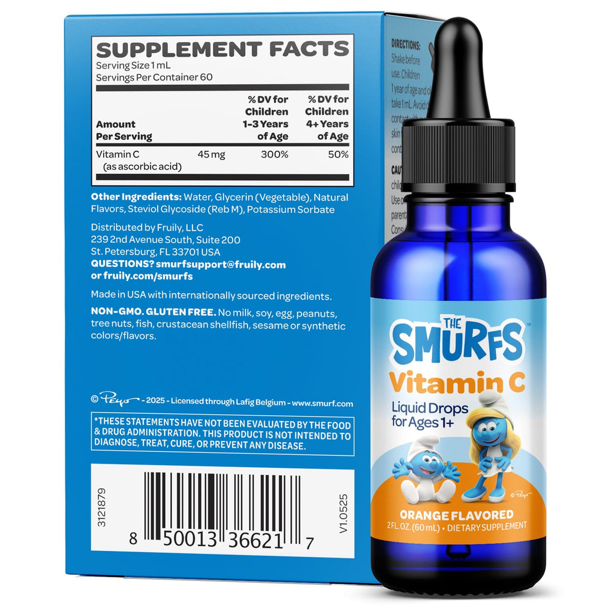 VITABURST Smurfs Liquid Vitamin C Drops bottle side view