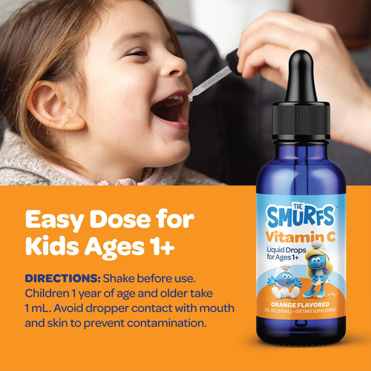 VITABURST Smurfs Liquid Vitamin C Drops on a kitchen counter