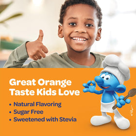 VITABURST Smurfs Liquid Vitamin C Drops with a child holding it