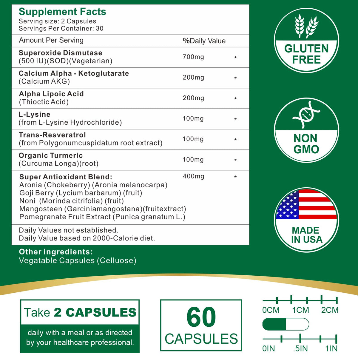 VITACRLLYNMN Superoxide Dismutase 700MG supplement side view