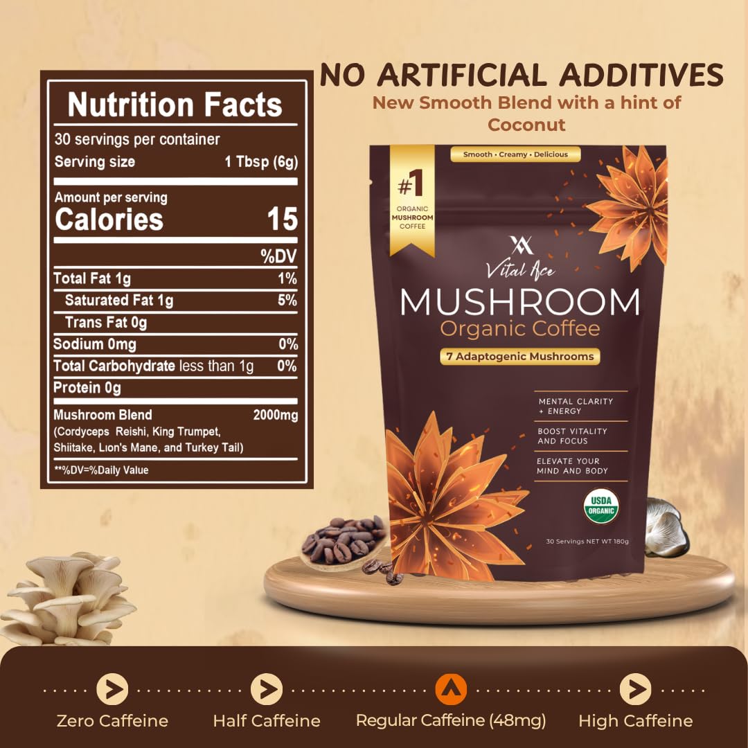 Vital Ace Organic Mushroom Coffee Blend with frother included