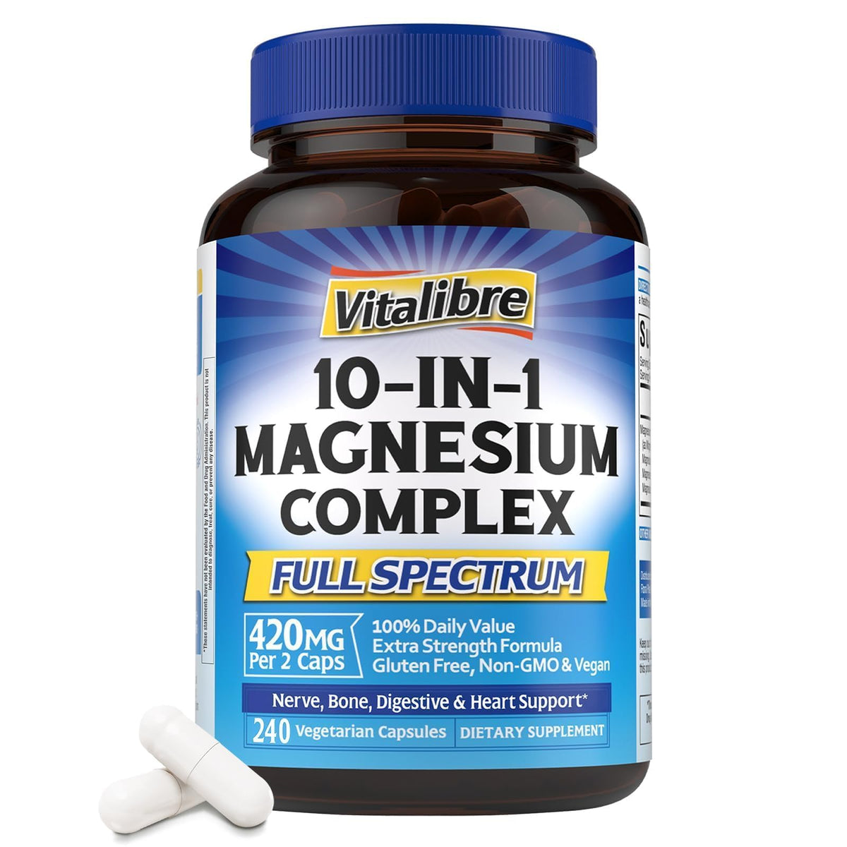 Vitalibre 10 in 1 Magnesium Complex 240 capsules front view