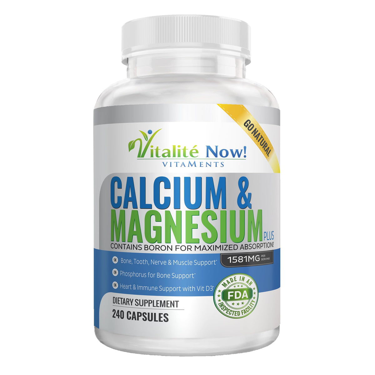 Vitalité Now! Calcium Magnesium Supplement 1000mg front view