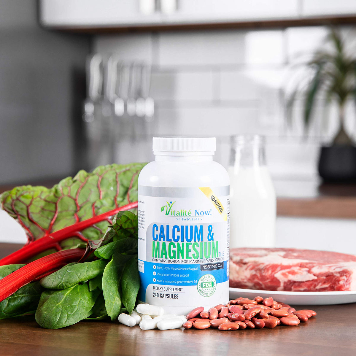 Vitalité Now! Calcium Magnesium Supplement 1000mg packaging details