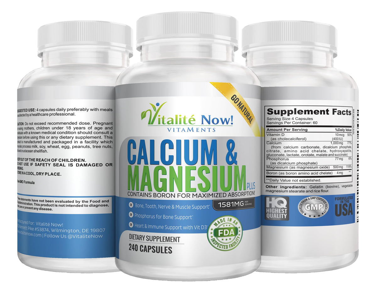 Vitalité Now! Calcium Magnesium Supplement 1000mg side view