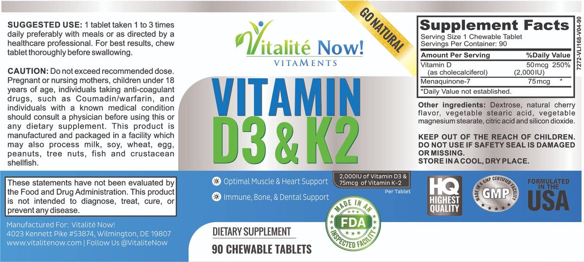 Vitalité Now! Vitamin D3 2000 IU + K2 MK7 capsules with natural background