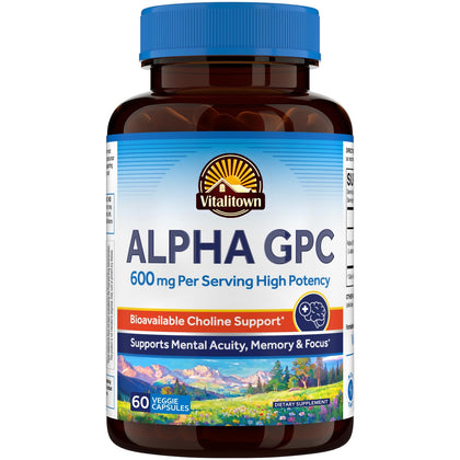 Vitalitown Alpha GPC Supplement 600 mg front view