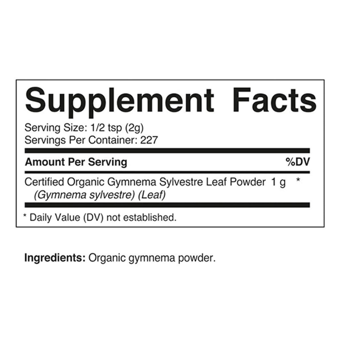 Vitamatic Gymnema Leaf Powder 1 Pound side view with label
