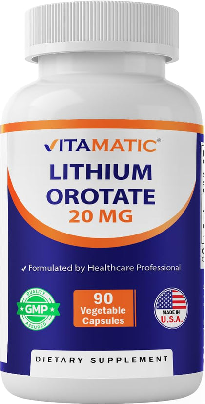 Vitamatic Lithium Orotate 20mg 90 capsules front view