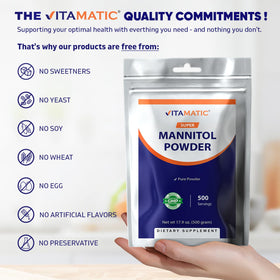 Vitamatic Mannitol Powder 500g nutrition label close-up