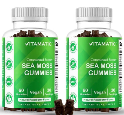 Vitamatic Sea Moss Gummies 60 count front view with packaging