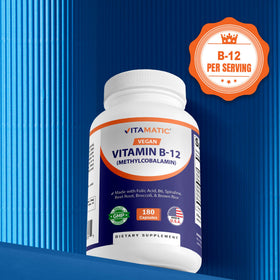 Vitamatic Vegan B12 1000 mcg capsules with fresh vegetables