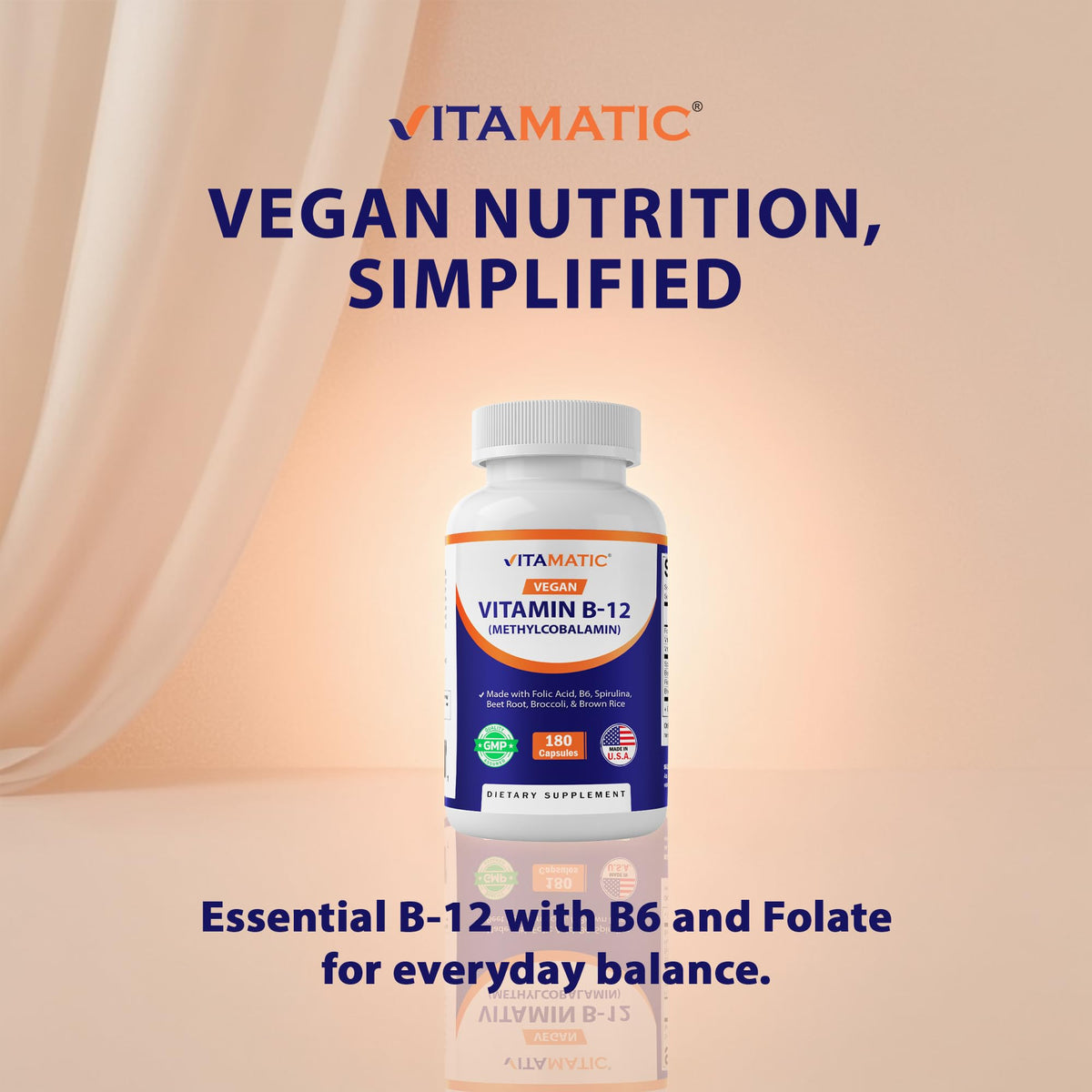 Vitamatic Vegan B12 1000 mcg capsules with measuring spoon