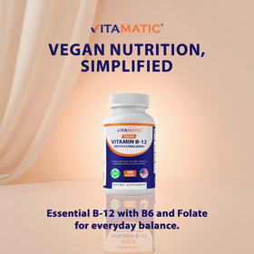 Vitamatic Vegan B12 1000 mcg capsules with measuring spoon