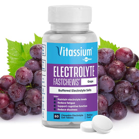 Vitassium FastChews grape flavour chewable electrolyte tablets front view