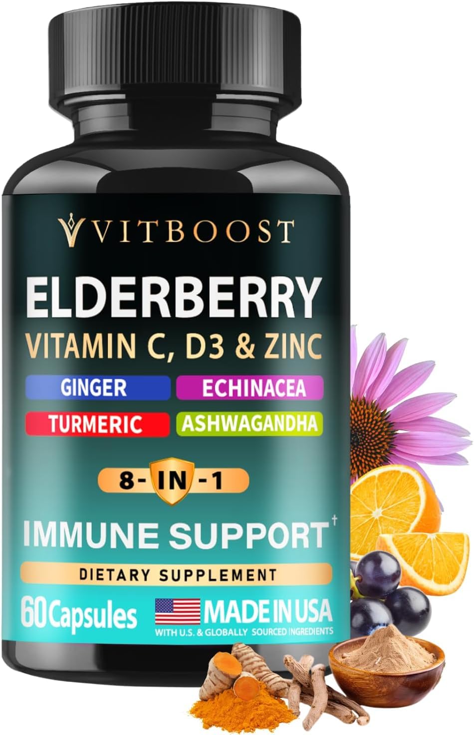 VITBOOST Elderberry daily wellness Support Supplement front view