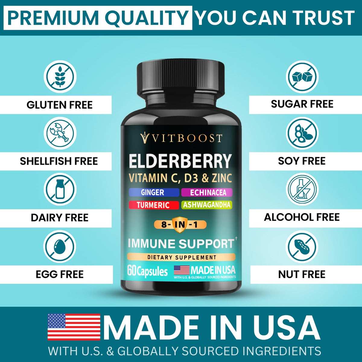 VITBOOST Elderberry Supplement side view with label