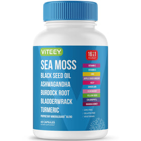 Viteey Sea Moss Capsules bottle front view with 60 capsules