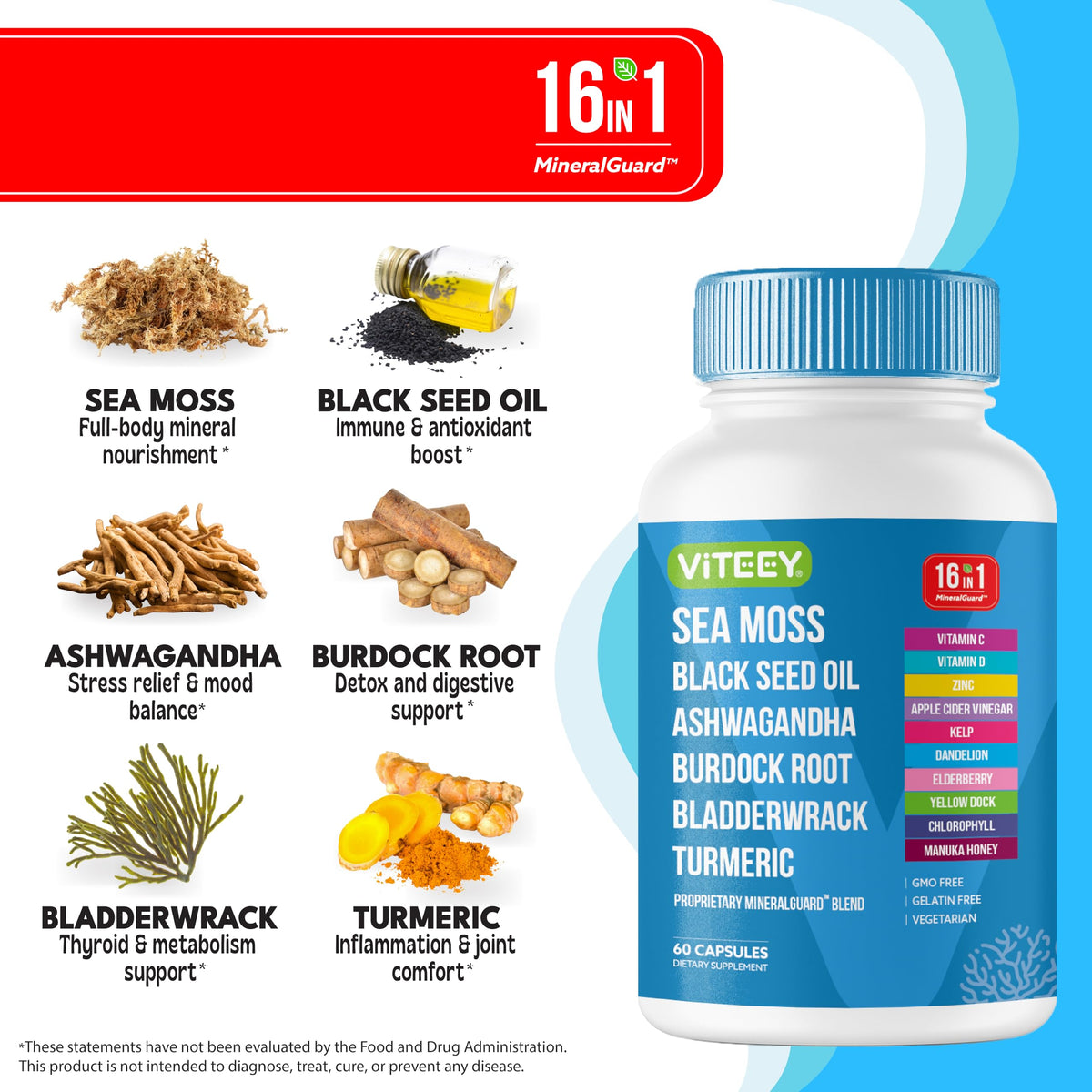 Viteey Sea Moss Capsules opened bottle showing capsules
