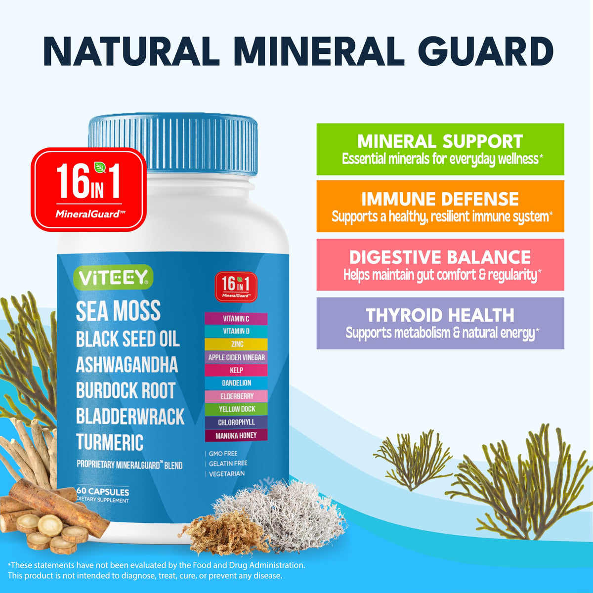 Viteey Sea Moss Capsules side view showing capsule details