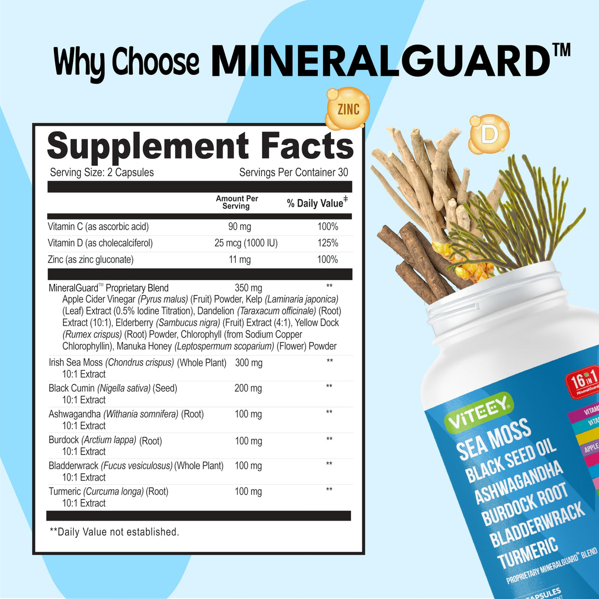 Viteey Sea Moss Capsules with black seed oil ingredients list