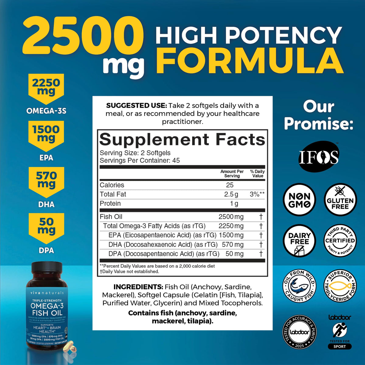 Viva Naturals Omega 3 Fish Oil bottle side view